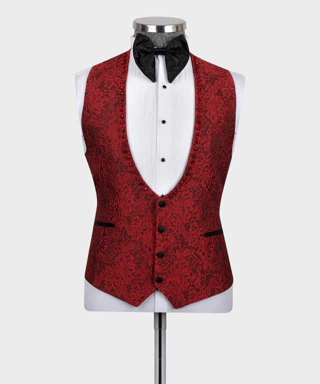 Red Stone Embroidered Tuxedo