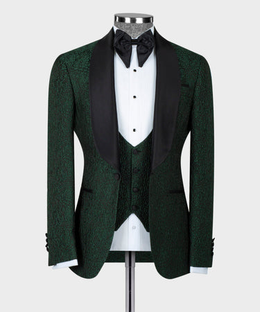 Green Satin Collar Black Tuxedo