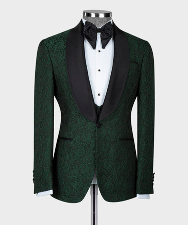 Green Satin Collar Black Tuxedo