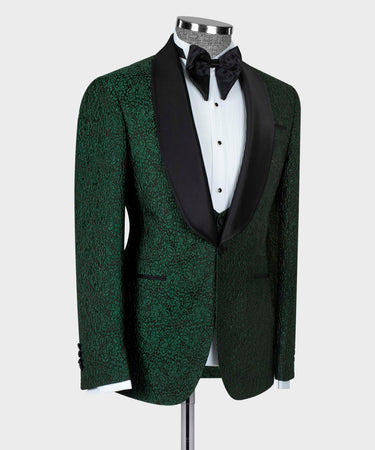 Green Satin Collar Black Tuxedo