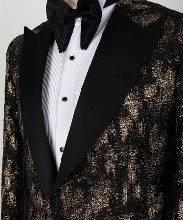 Black Satin Collar Gold Patterned Tuxedo