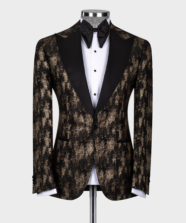 Black Satin Collar Gold Patterned Tuxedo