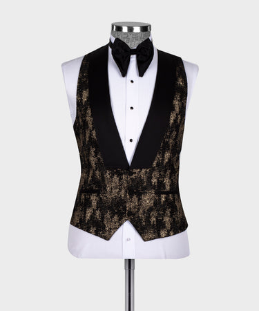 Black Satin Collar Gold Patterned Tuxedo