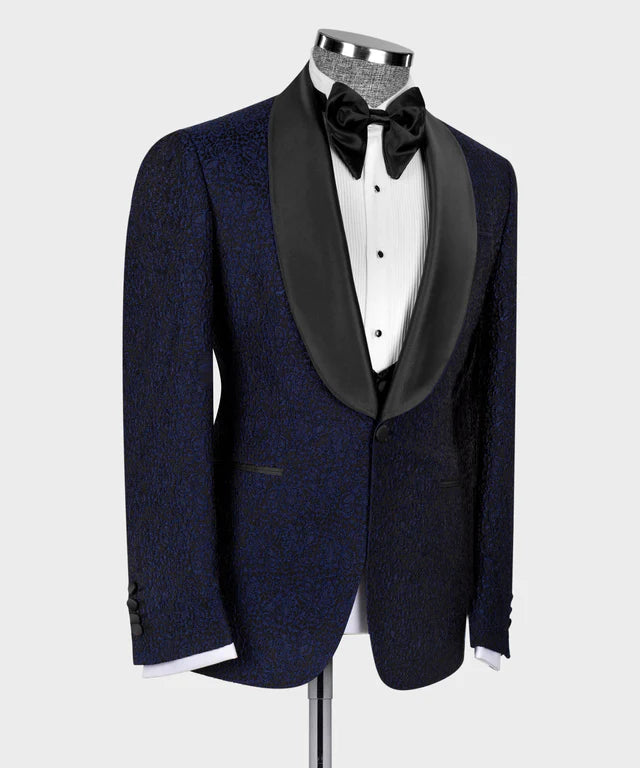 Black Satin Collar Navy Blue Tuxedo