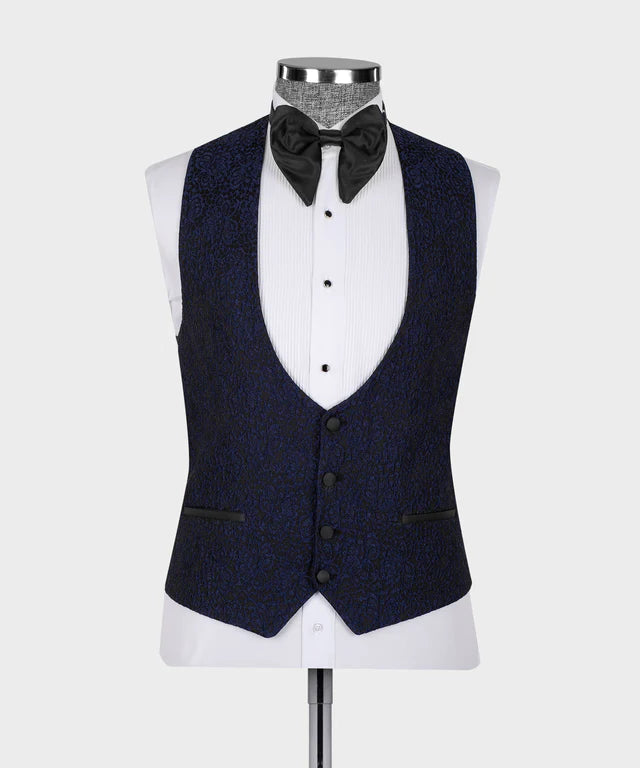 Black Satin Collar Navy Blue Tuxedo