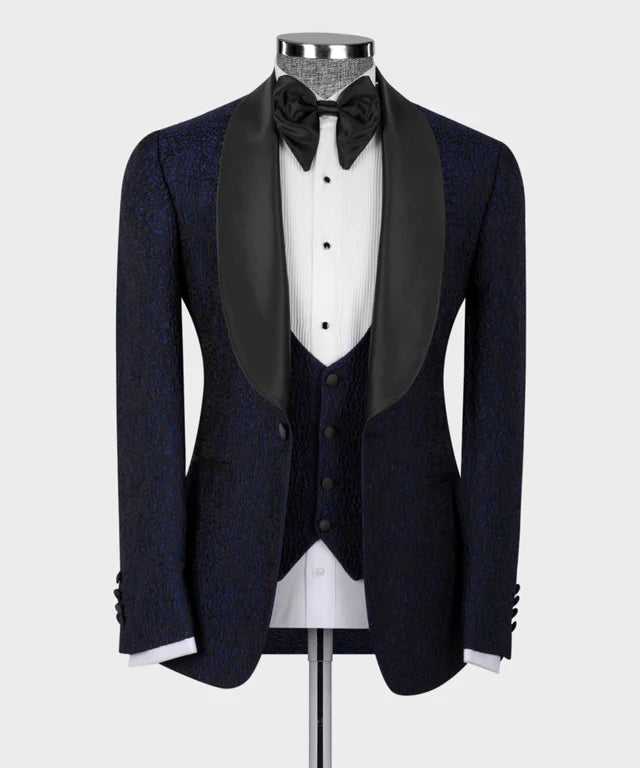 Black Satin Collar Navy Blue Tuxedo