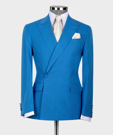 Double Breasted Striped Blue Men’S Suit