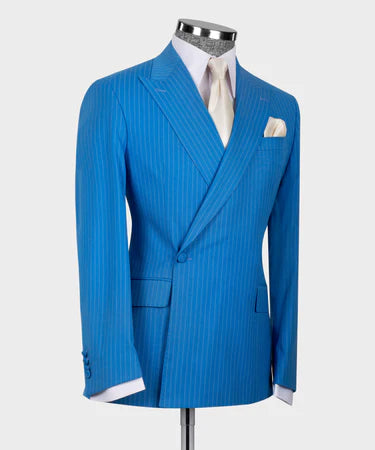 Double Breasted Striped Blue Men’S Suit