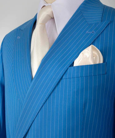 Double Breasted Striped Blue Men’S Suit