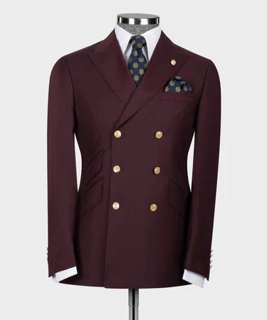 Burgundy Double Breasted Men’S Suit