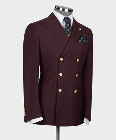 Burgundy Double Breasted Men’S Suit