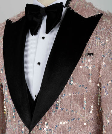 Black Velvet Collar Sequined Purple Tuxedo