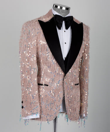 Black Velvet Collar Sequined Purple Tuxedo