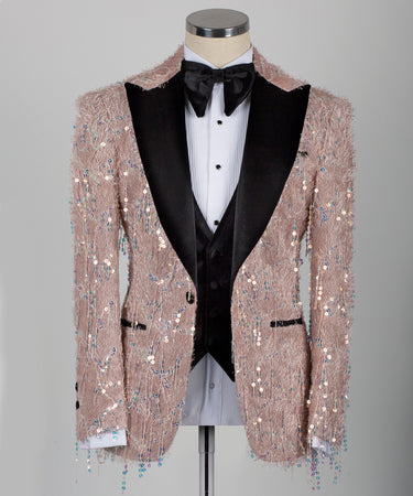 Black Velvet Collar Sequined Purple Tuxedo