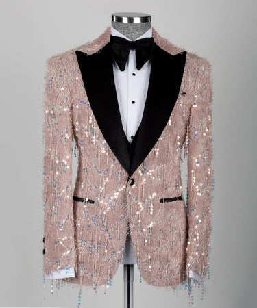 Black Velvet Collar Sequined Purple Tuxedo