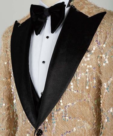 Black Velvet Collar Sequined Purple Tuxedo