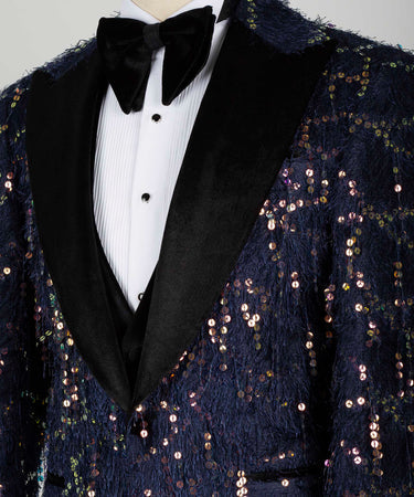 Black Velvet Collar Sequined Purple Tuxedo