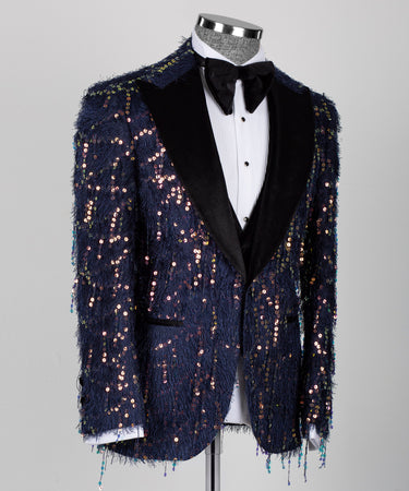 Black Velvet Collar Sequined Purple Tuxedo