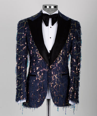 Black Velvet Collar Sequined Purple Tuxedo