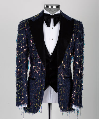 Black Velvet Collar Sequined Purple Tuxedo