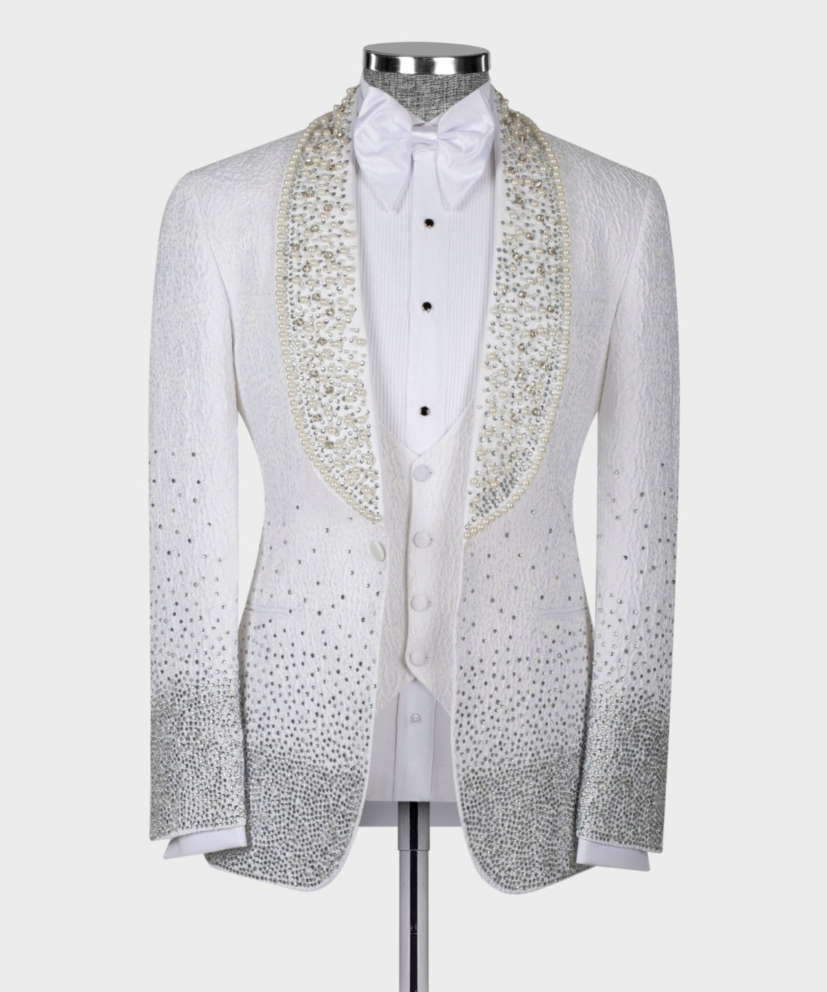 Dio Baby Lonian Men's Gem Stone Detailed White Special Tuxedo Custom Desing Vest Suit