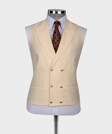 Dio Baby Lonian Men's Beige 100% Wool 3 Side Pockets Triple Classic Vest Suit Point Seam