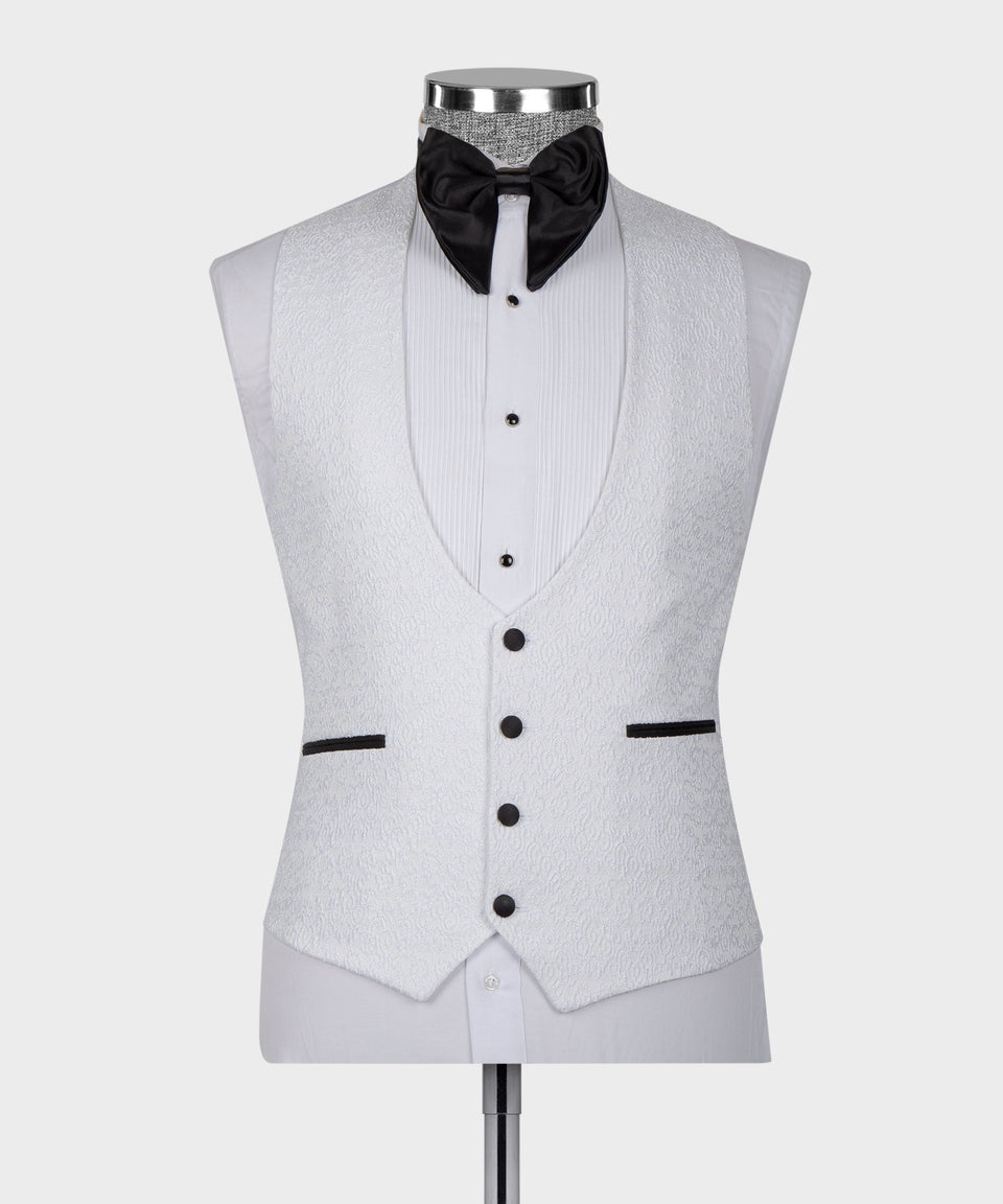 Dio Baby Lonian Men's White Front Two Pockets Custom Desing Vest Suit W/ Pant