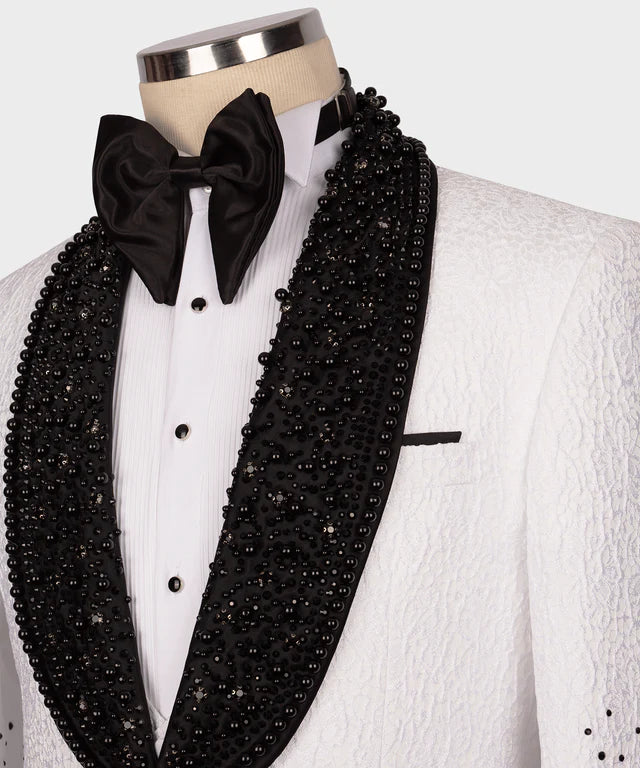 Black Gem Stone Detailed White Special Tuxedo