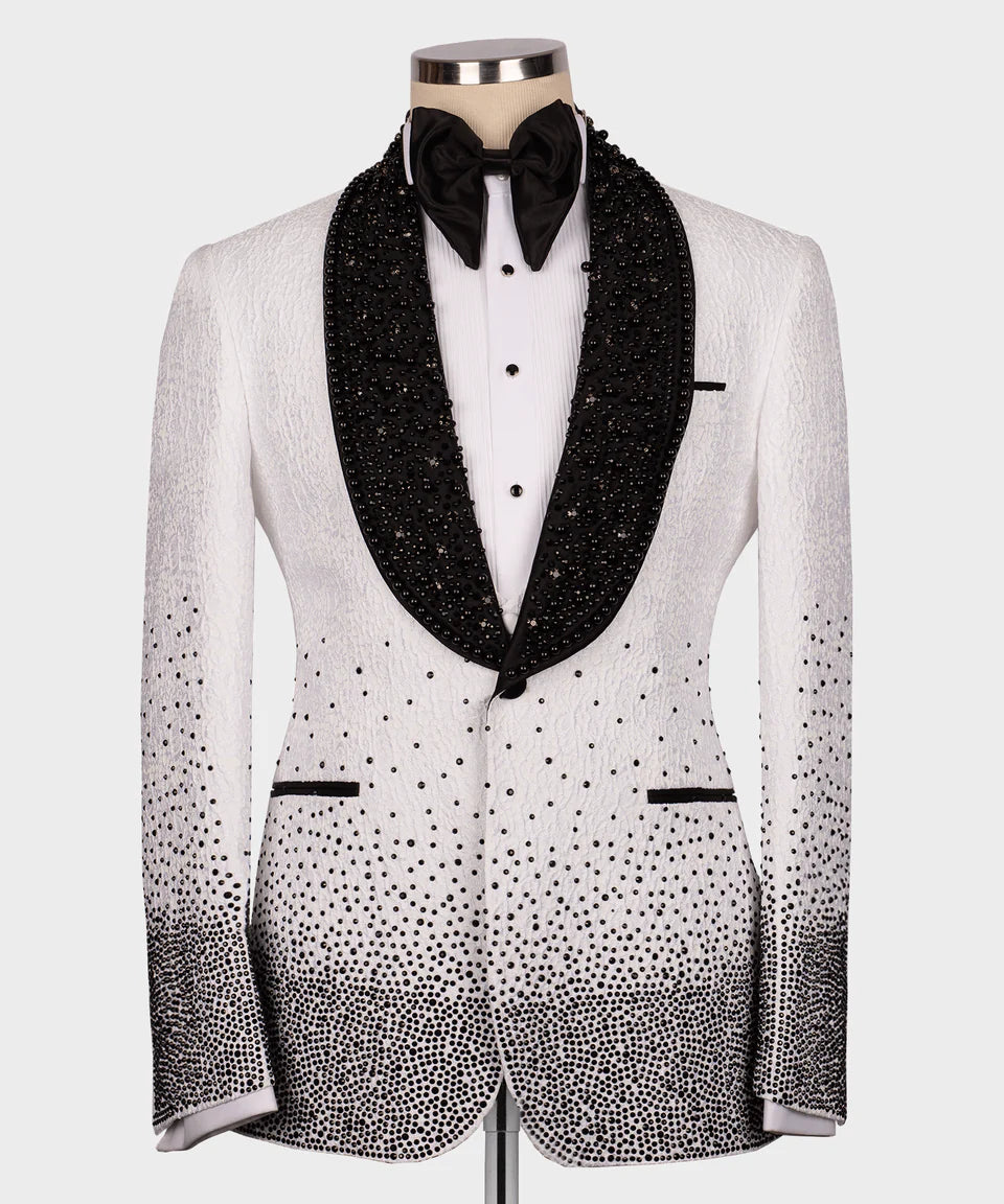 Black Gem Stone Detailed White Special Tuxedo