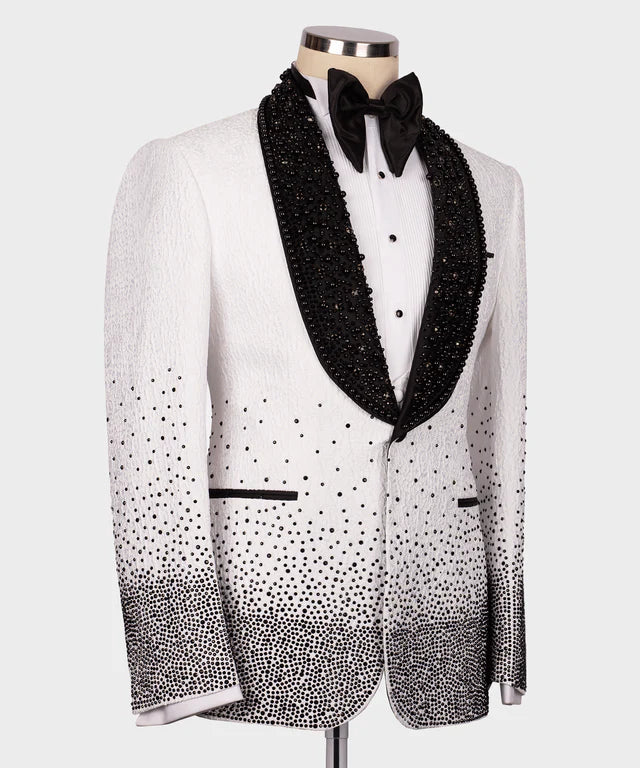 Black Gem Stone Detailed White Special Tuxedo