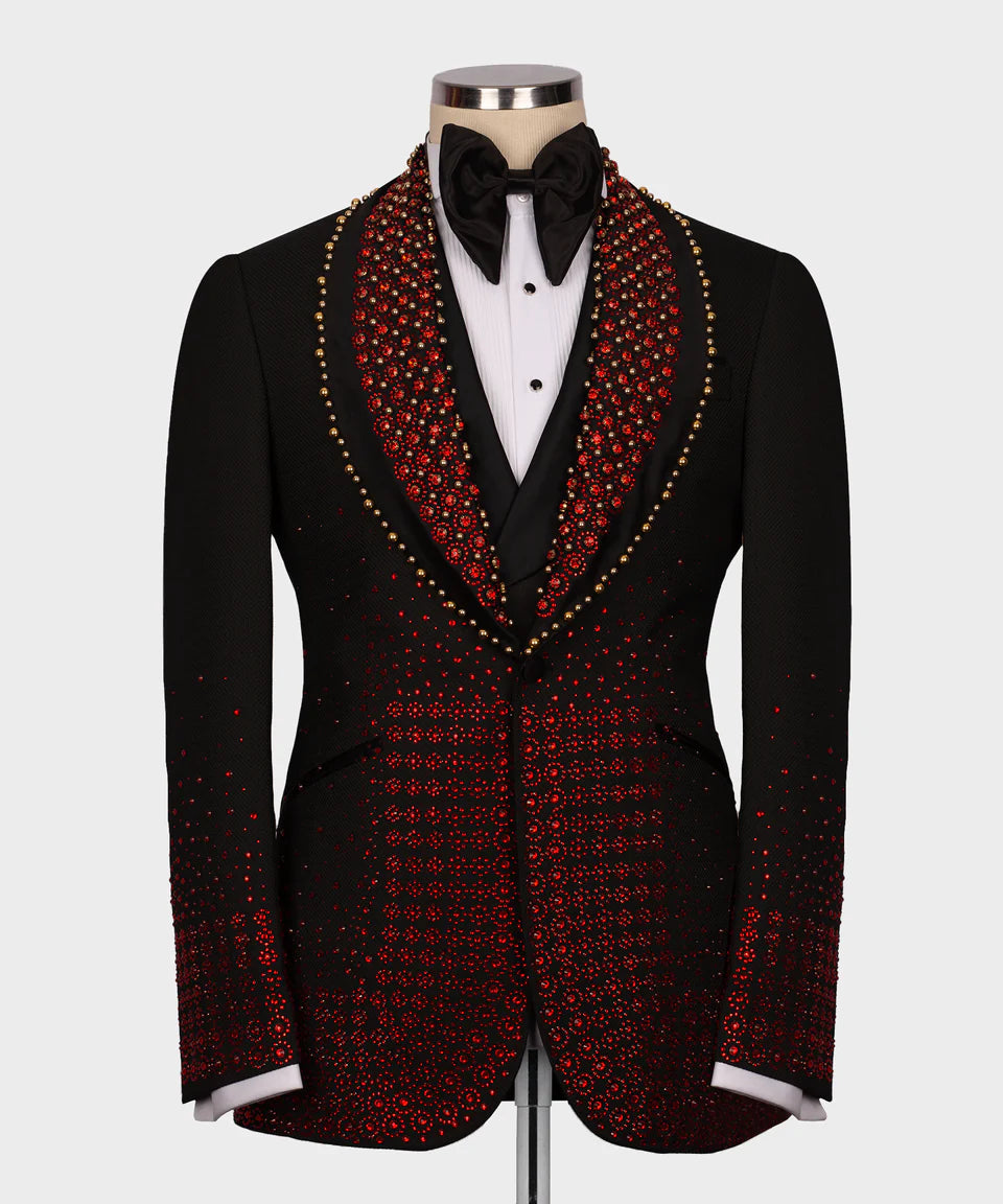 Red Gem Stone Black Custom Tuxedo