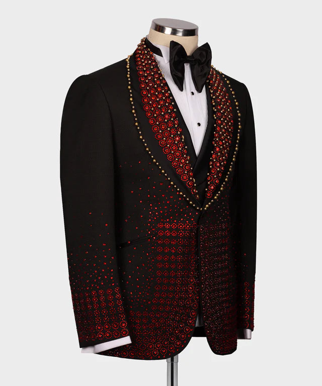 Red Gem Stone Black Custom Tuxedo