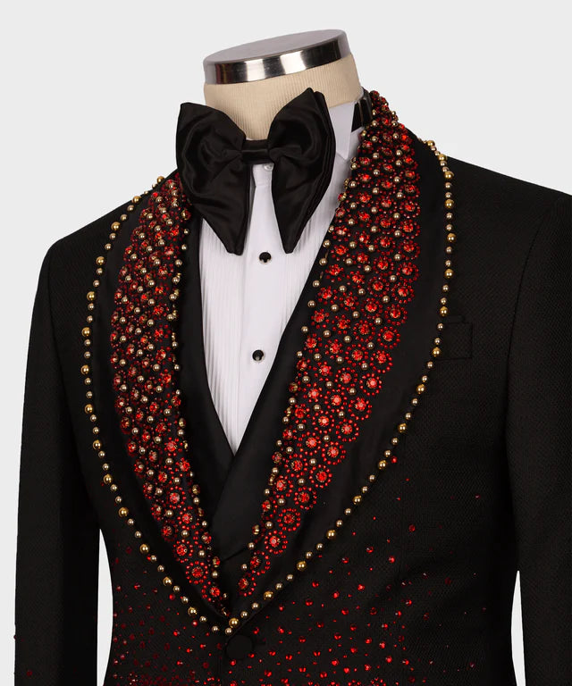 Red Gem Stone Black Custom Tuxedo