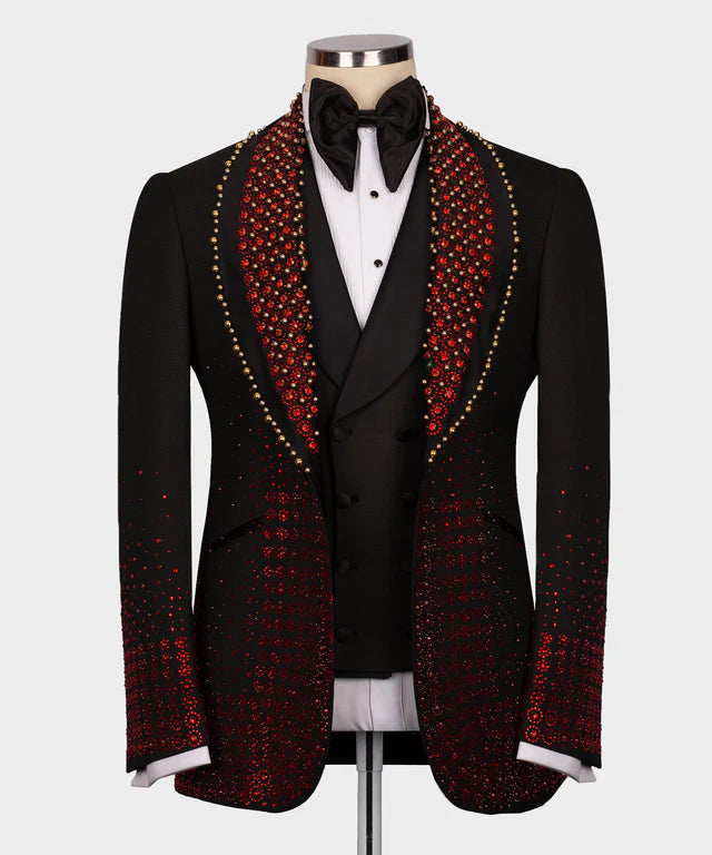 Red Gem Stone Black Custom Tuxedo