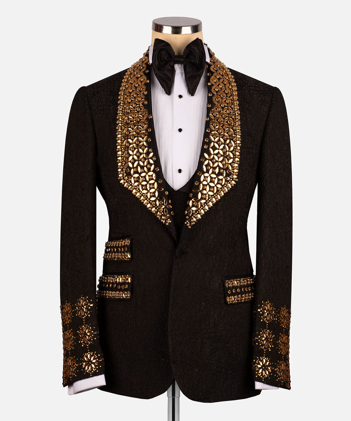 Dio Baby Lonian Men's Gold Gem Stone Black Tuxedo Custom Desing Vest Suit