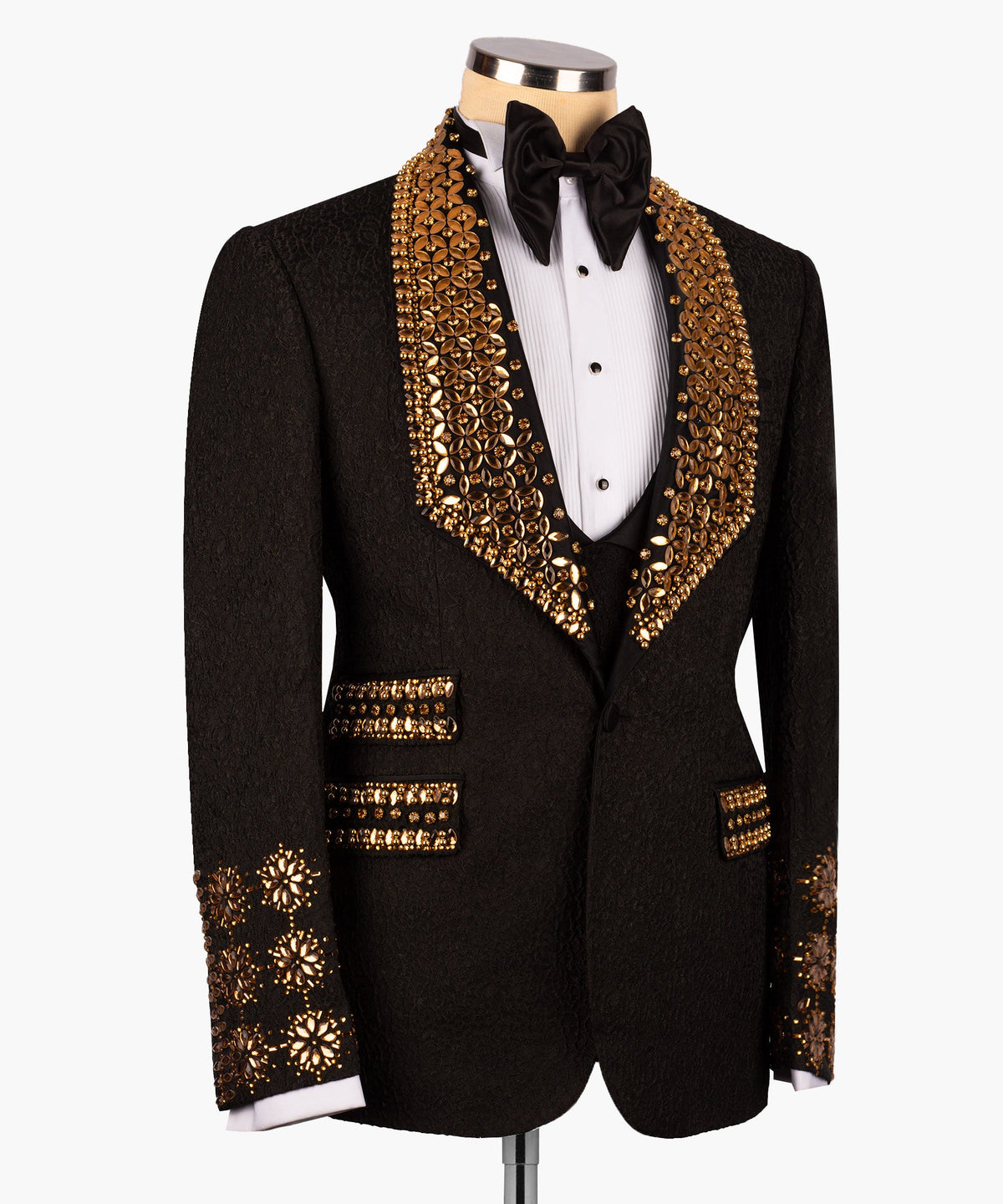 Dio Baby Lonian Men's Gold Gem Stone Black Tuxedo Custom Desing Vest Suit