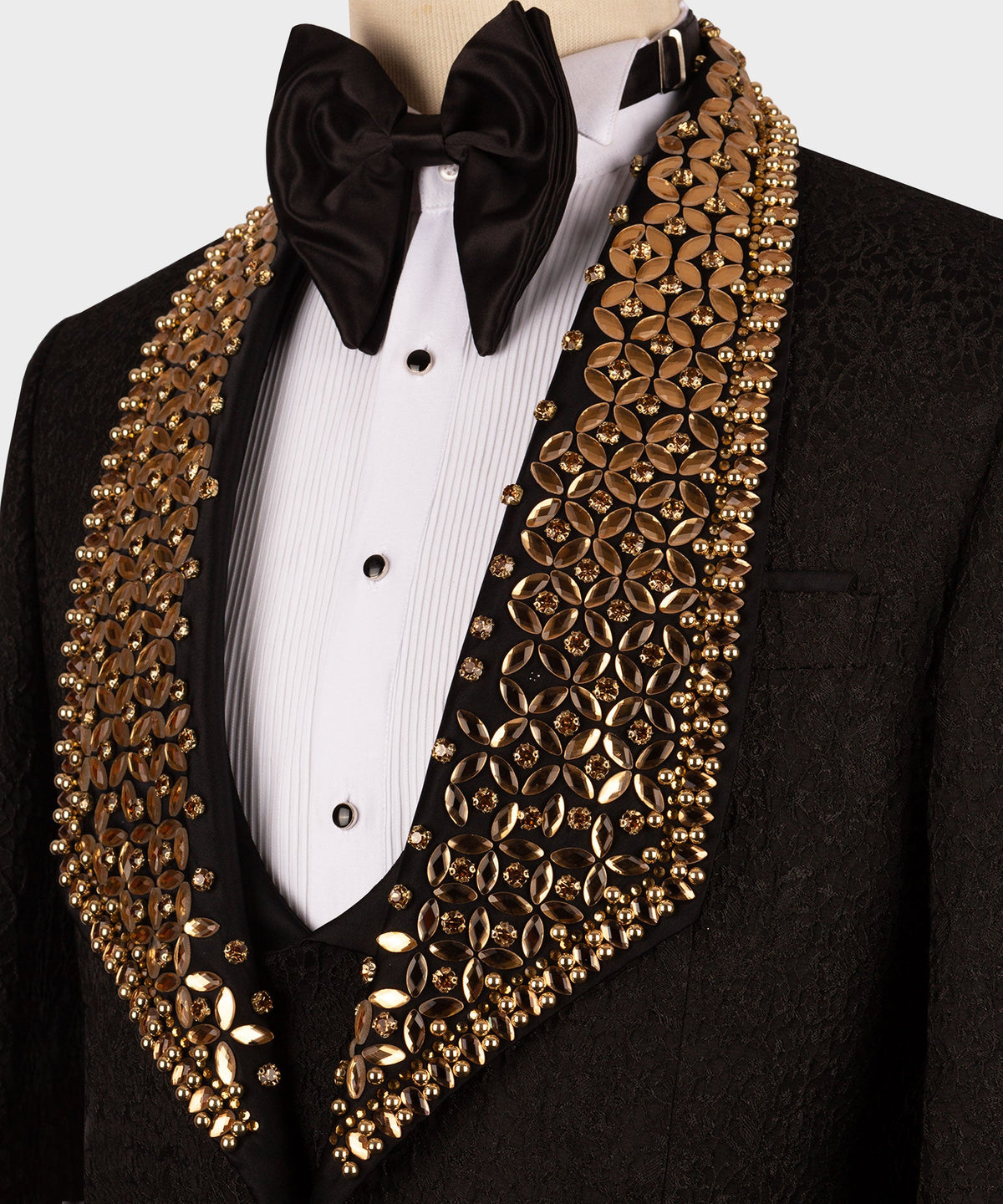 Dio Baby Lonian Men's Gold Gem Stone Black Tuxedo Custom Desing Vest Suit