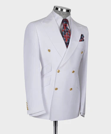 White Double Breasted Gold Button Men’S Suit