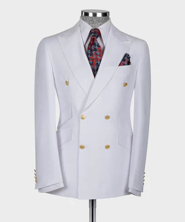 White Double Breasted Gold Button Men’S Suit