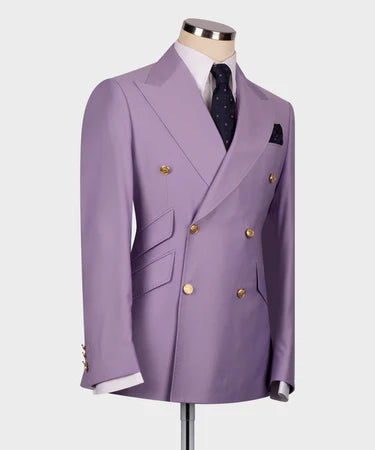 Lilac Double Breasted Gold Button Men’S Suit