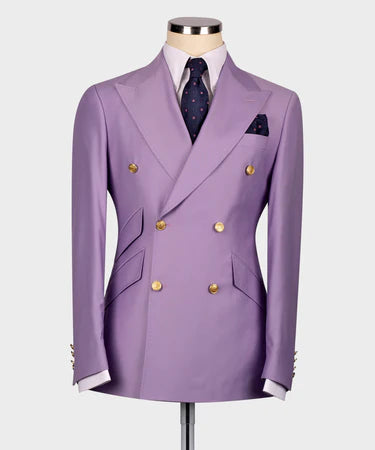 Lilac Double Breasted Gold Button Men’S Suit