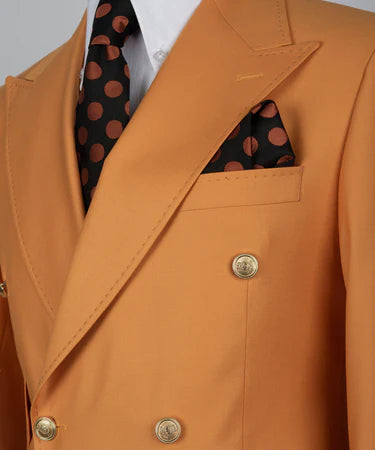 Orange Double Breasted Gold Button Men’S Suit