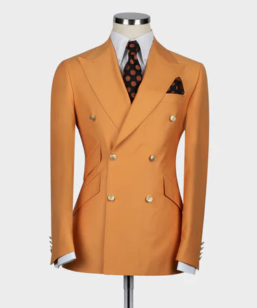 Orange Double Breasted Gold Button Men’S Suit