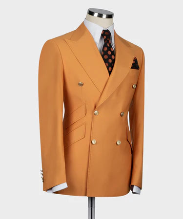 Orange Double Breasted Gold Button Men’S Suit