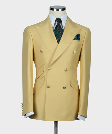 Mustard Double Breasted Gold Button Men’S Suit