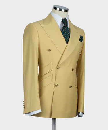 Mustard Double Breasted Gold Button Men’S Suit