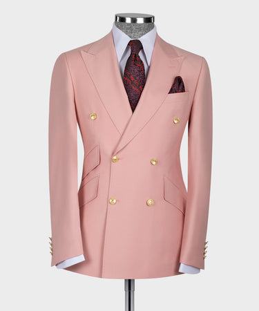 Pink Double Breasted Gold Button Men’s Suit