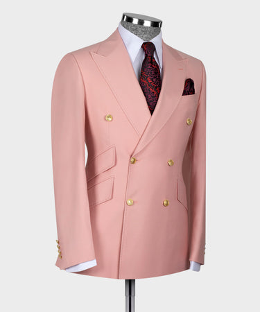 Pink Double Breasted Gold Button Men’s Suit