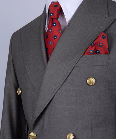 Gray Double Breasted Gold Button Men’S Suit