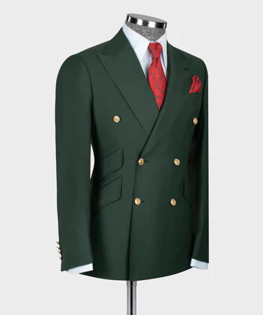 Green Double Breasted Gold Button Men’S Suit